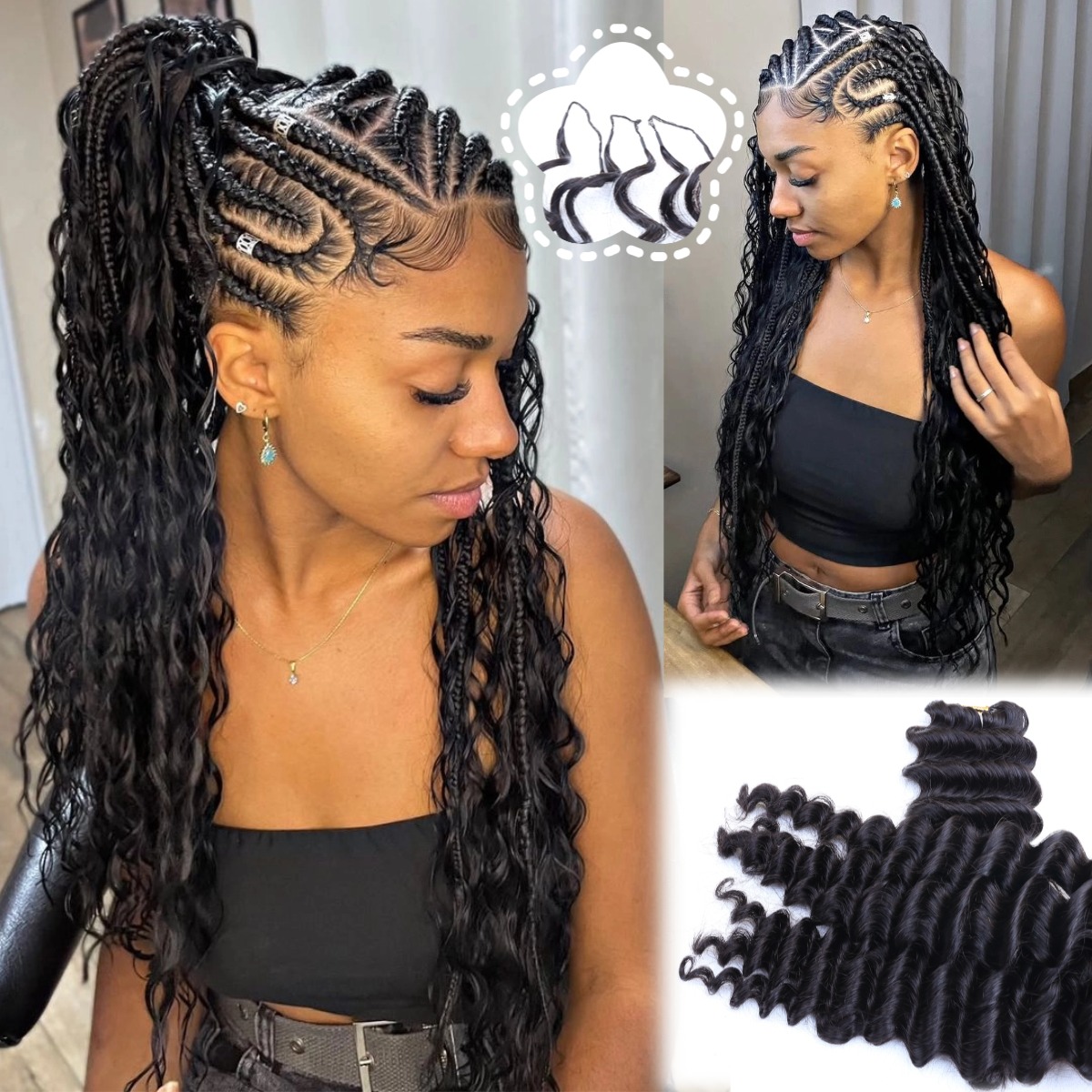Hair Bundles - حزم شعر طبيعي أسود بتموجات عميقة،