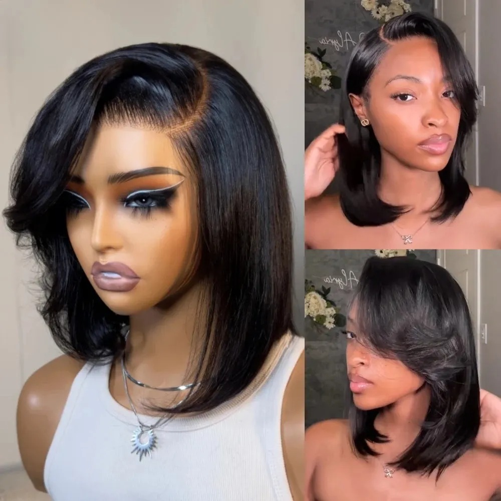 Pre Parted 13X4 Lace Front Bob Wig - شعر مستعار قصير أسود بوب مستقيم