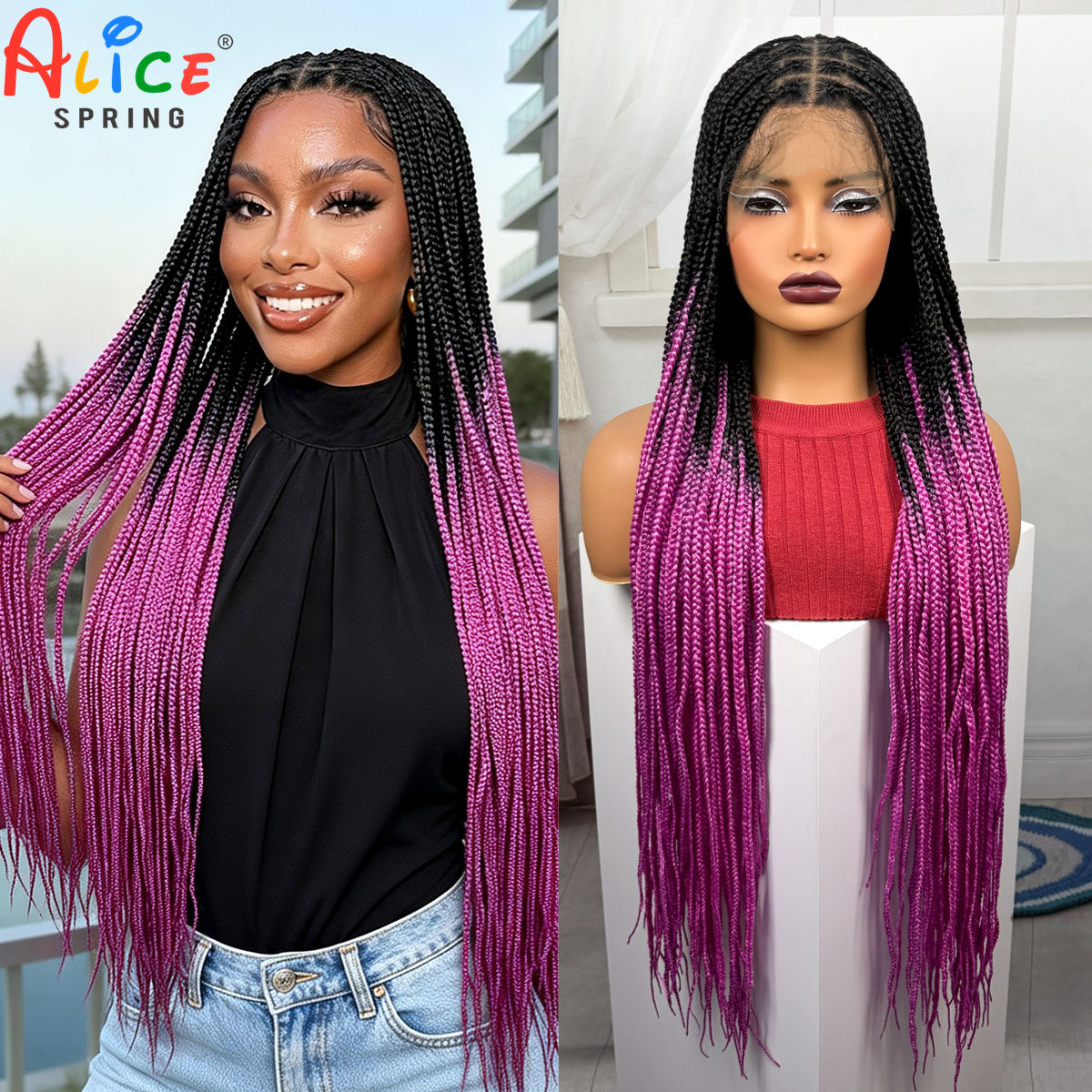 شعر مستعار صناعي بطول 36 بوصة  - مراجعة Synthetic Braided Wigs For Black Women وسعره