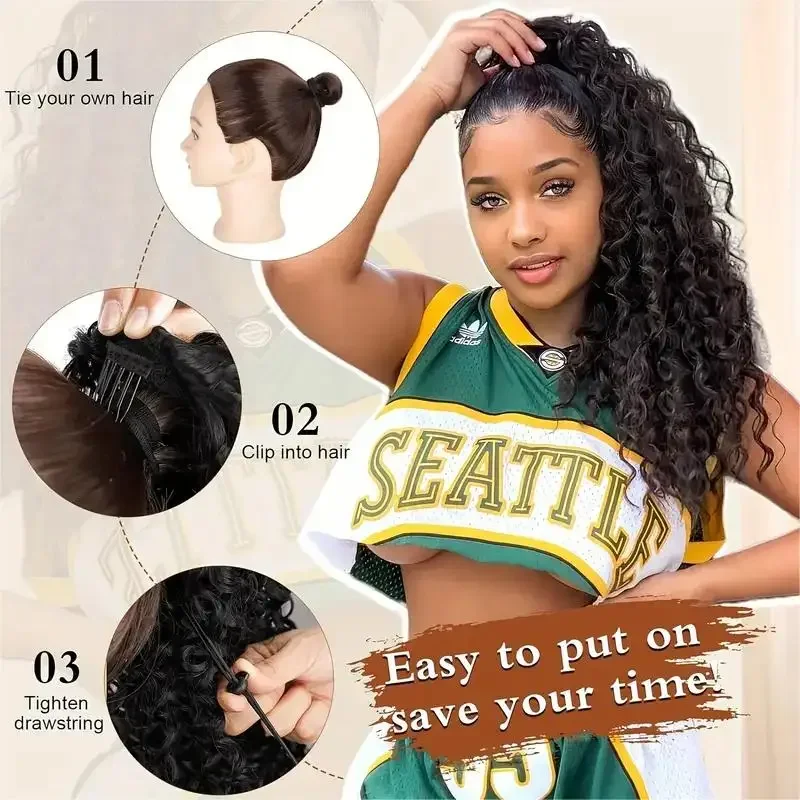 طويل غريب مجعد الرباط ذيل حصان - مراجعة Drawstring Afro Curly Puff Ponytail وسعره