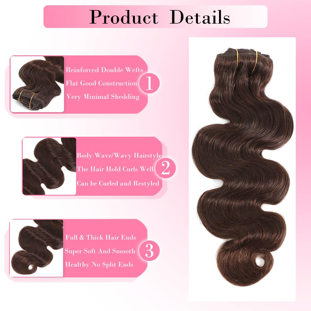 # 4 الشوكولاته براون الجسم موج - مراجعة Seamless Clip In Hair Extensions Human Hair وسعره