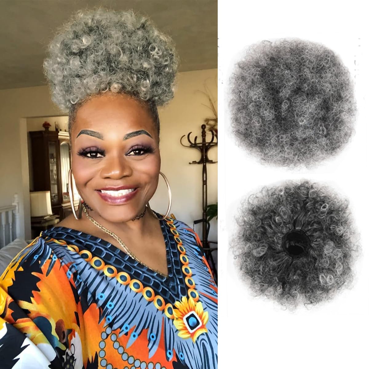 وصلات شعر صناعية قصيرة مجعدة ك - مراجعة Drawstring Afro Curly Puff Ponytail وسعره